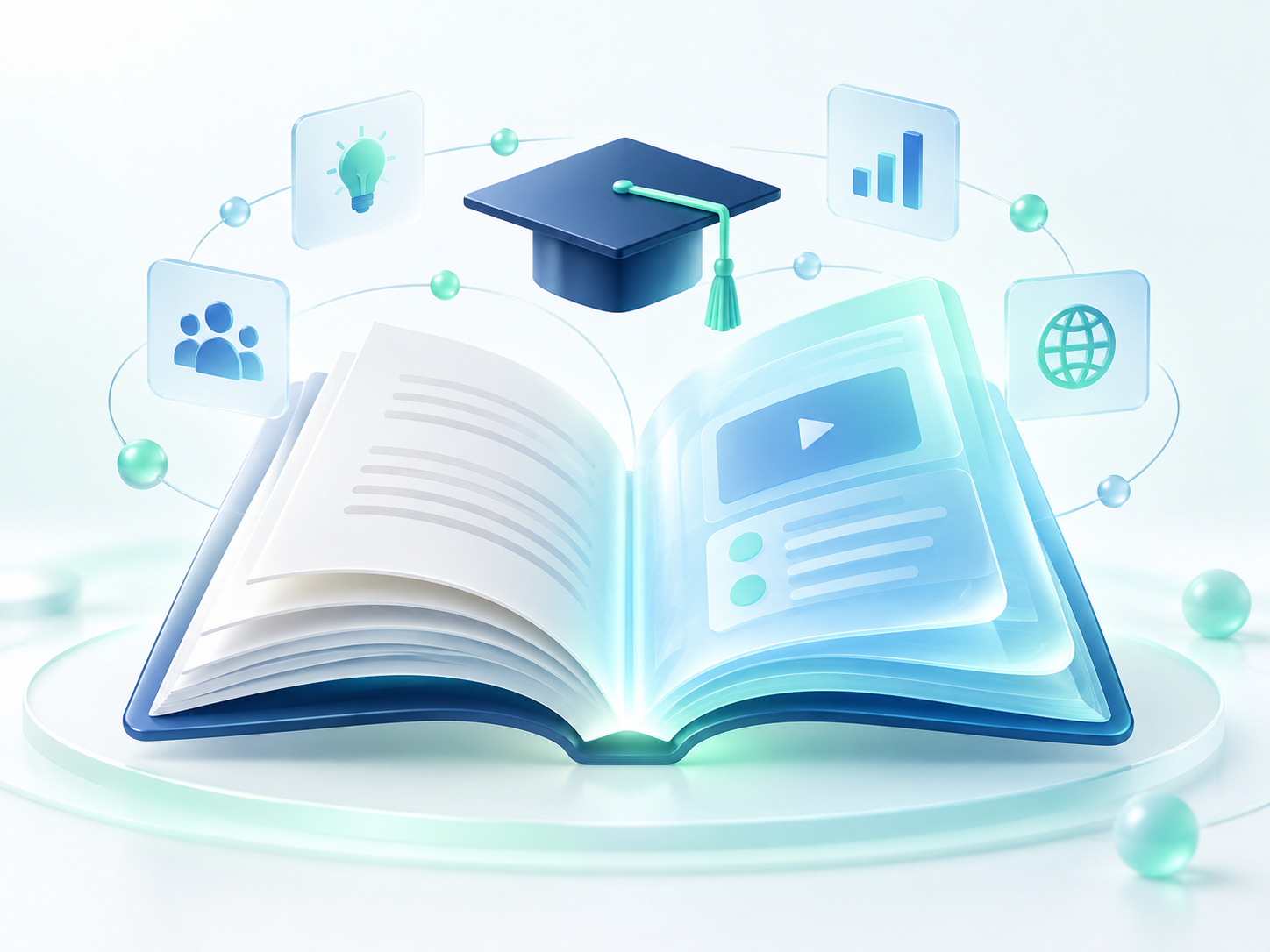 Ilustración de un libro abierto conectado con herramientas de aprendizaje digital